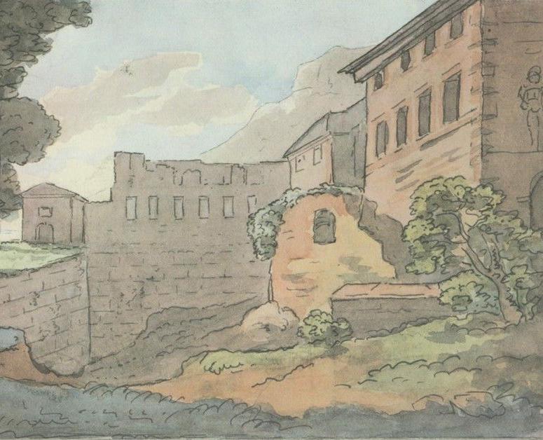 Watercolor pen and ink drawing of Heidelberg Palace by Johann Wolfgang von Goethe, circa 1820
