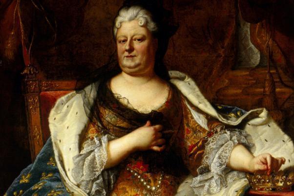 Liselotte von der Pfalz in a painting by Hyacyinthe Rigaud or his studio, circa 1713